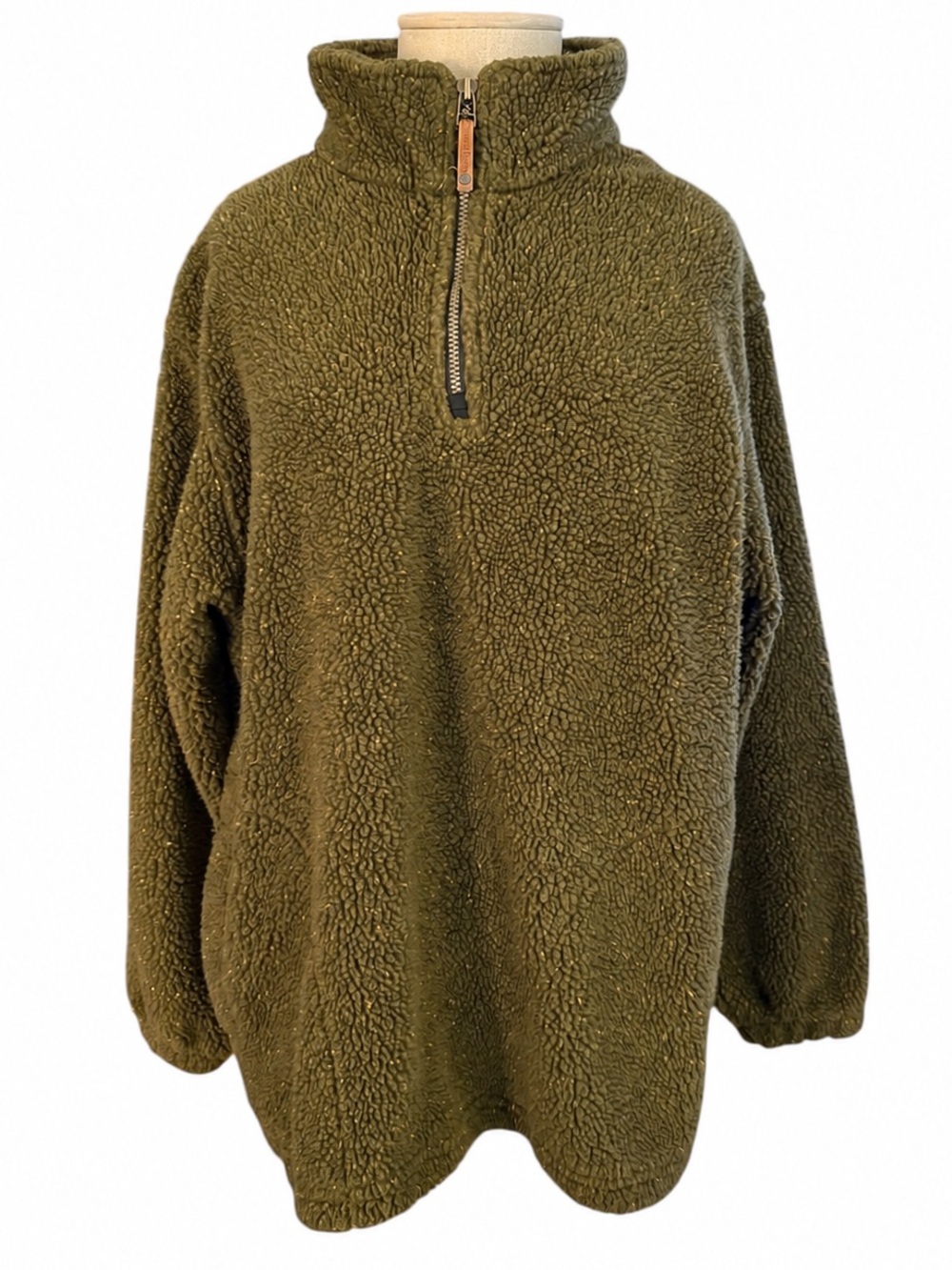 VTG 90s Lands’ End Deep-Pile 1/4 Zip Fleece Pullover  USA Green Medium/10-12